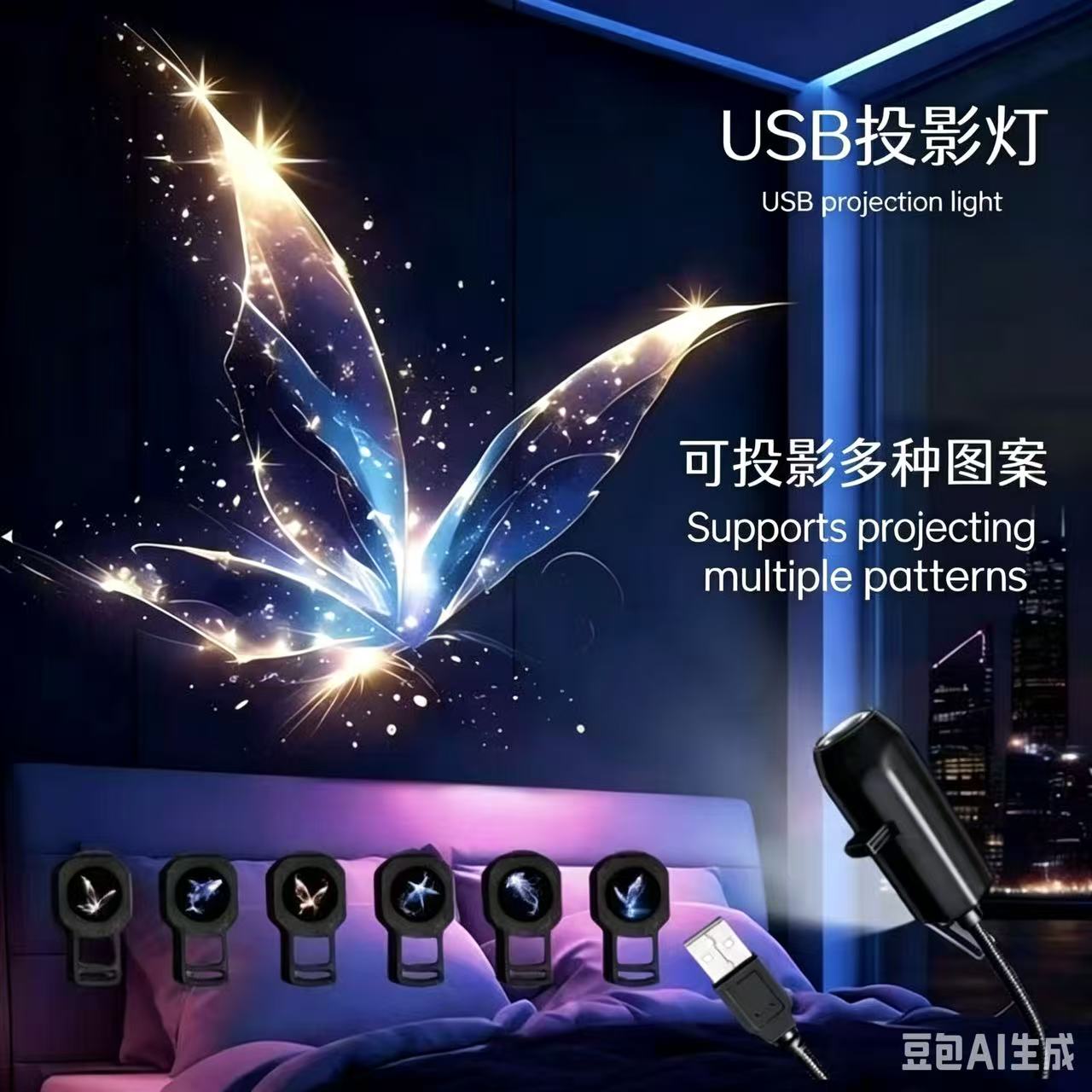 USB Star Galaxy Projector Night Light, Magical Ocean & Butterfly Pattern Projection Lamp, 360° Rotatable Portable Atmosphere Lamp for Bedroom, Car, Party Decor