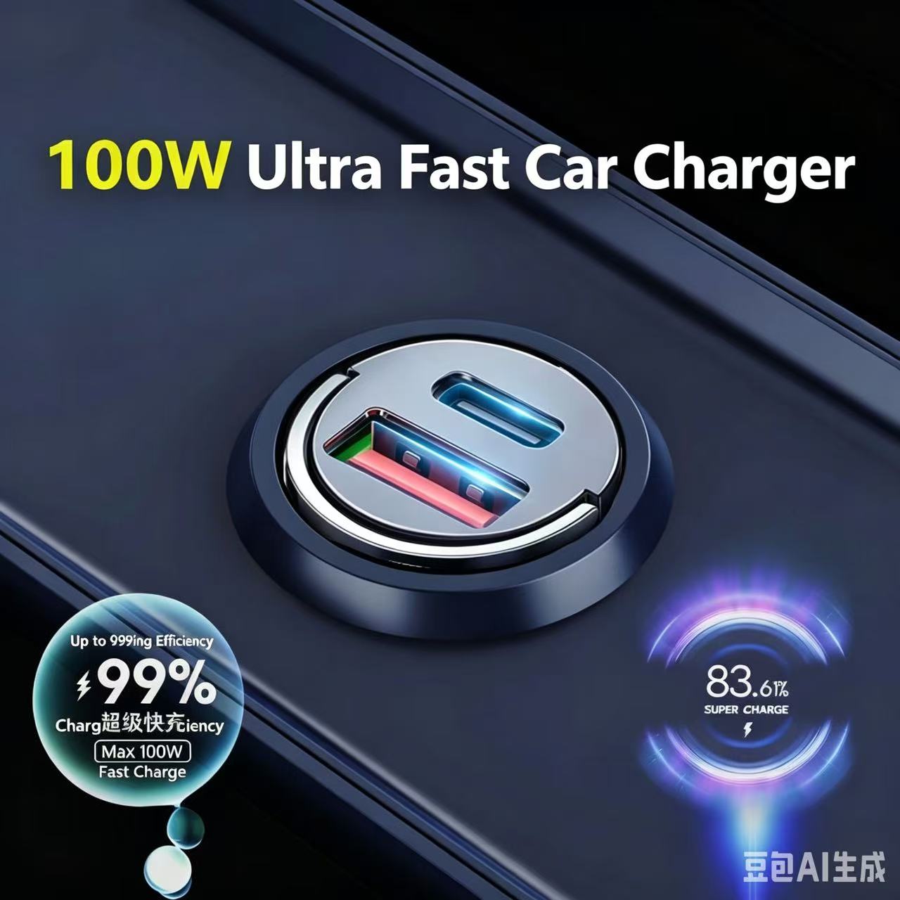 Sleek Hidden 100W Car Charger, Premium Metal Dual Port Ultra Fast Charger