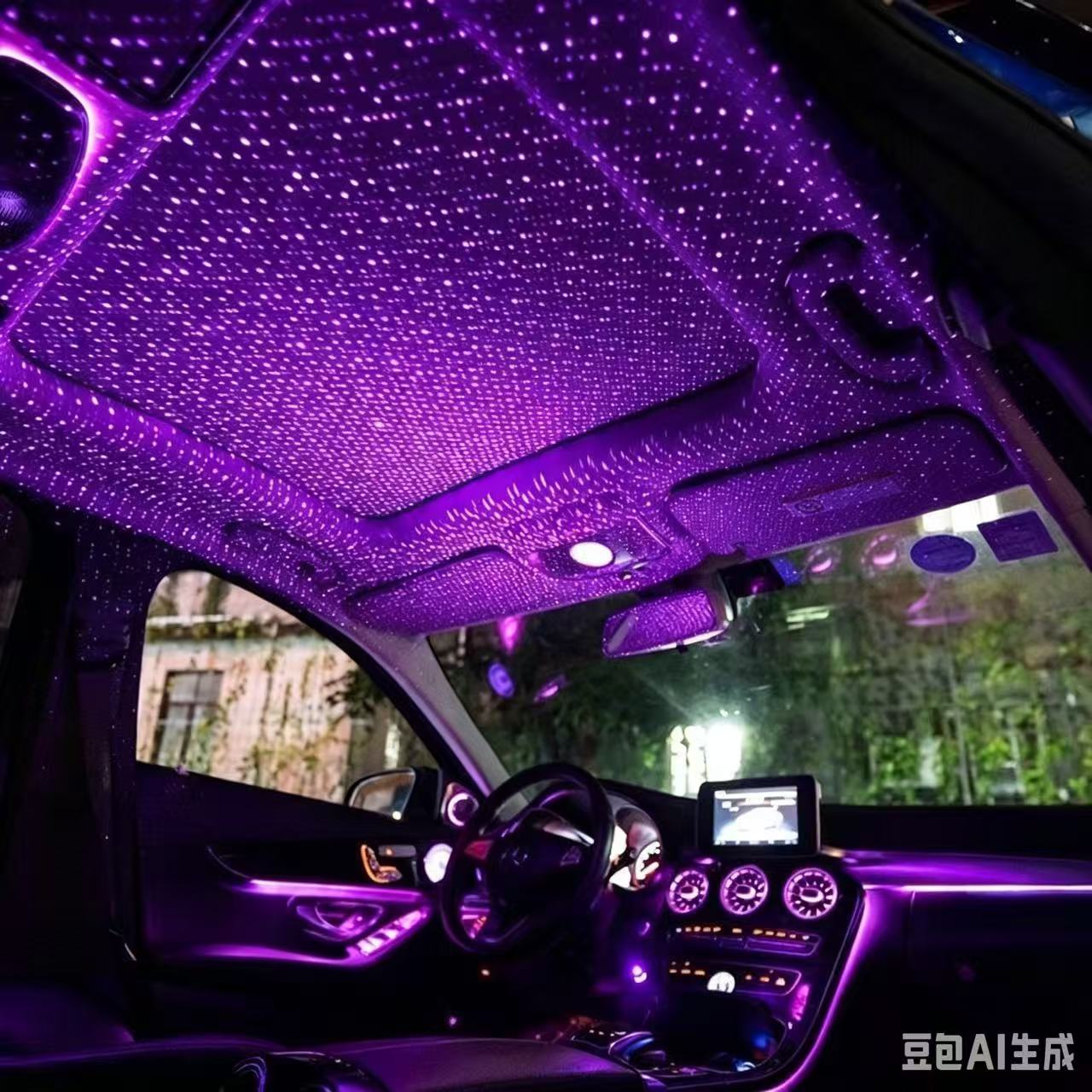 USB Dual-Color Car Starry Sky Light, 360° Adjustable Projector with Sound Control