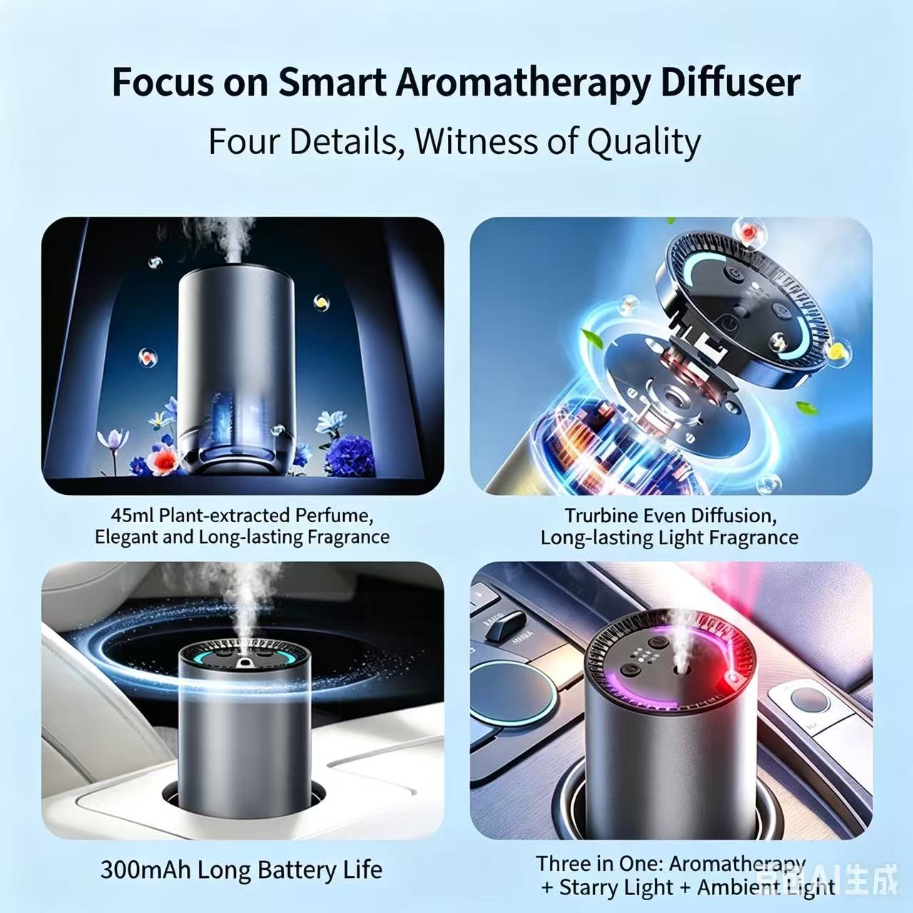 Smart Car Air Freshener with Starry Sky Projection & 7-Color RGB Lights